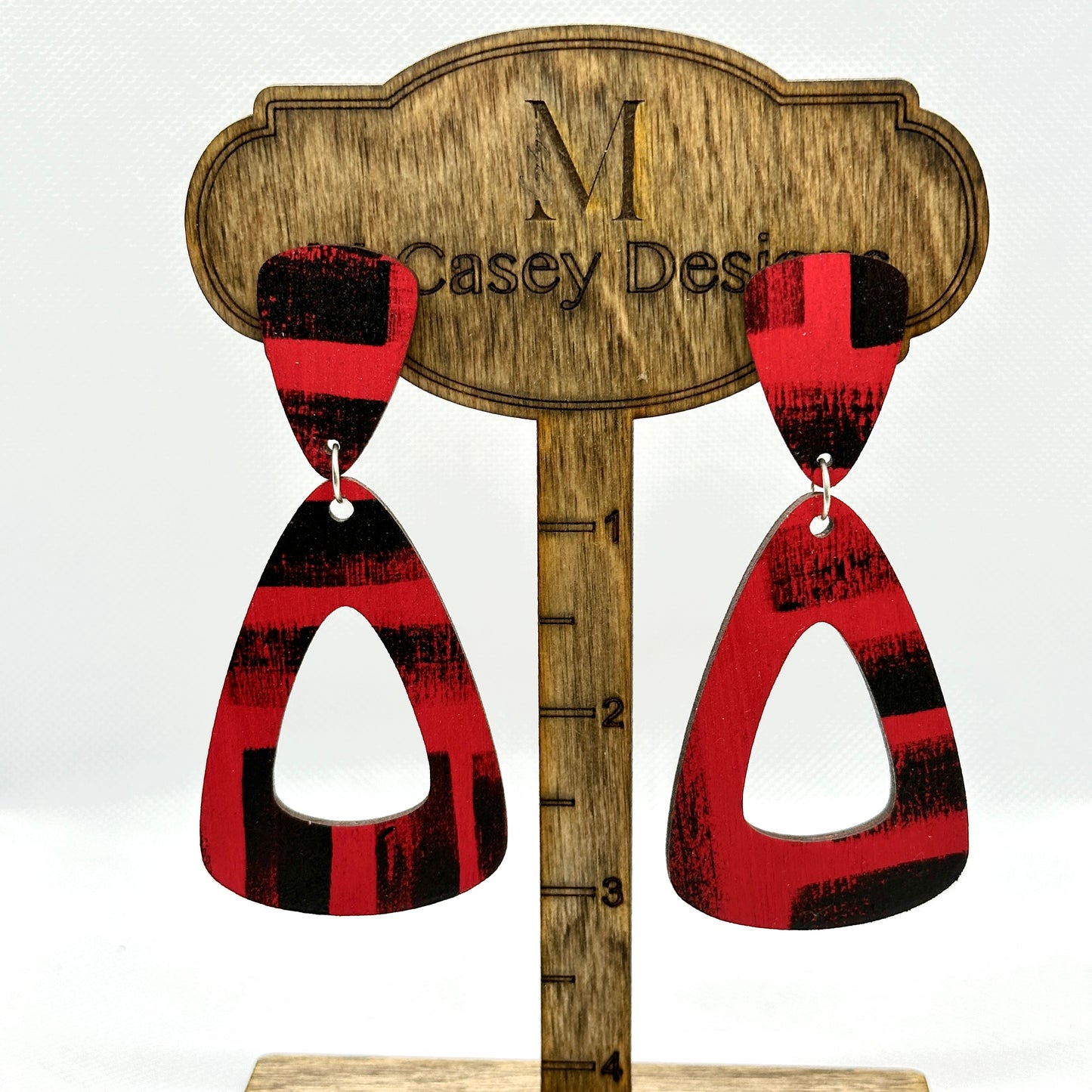 Black and Red Handpainted Wood Earrings
