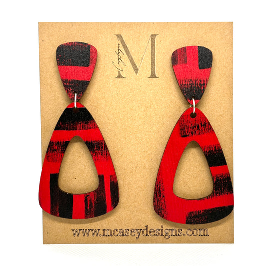 Black and Red Handpainted Wood Earrings