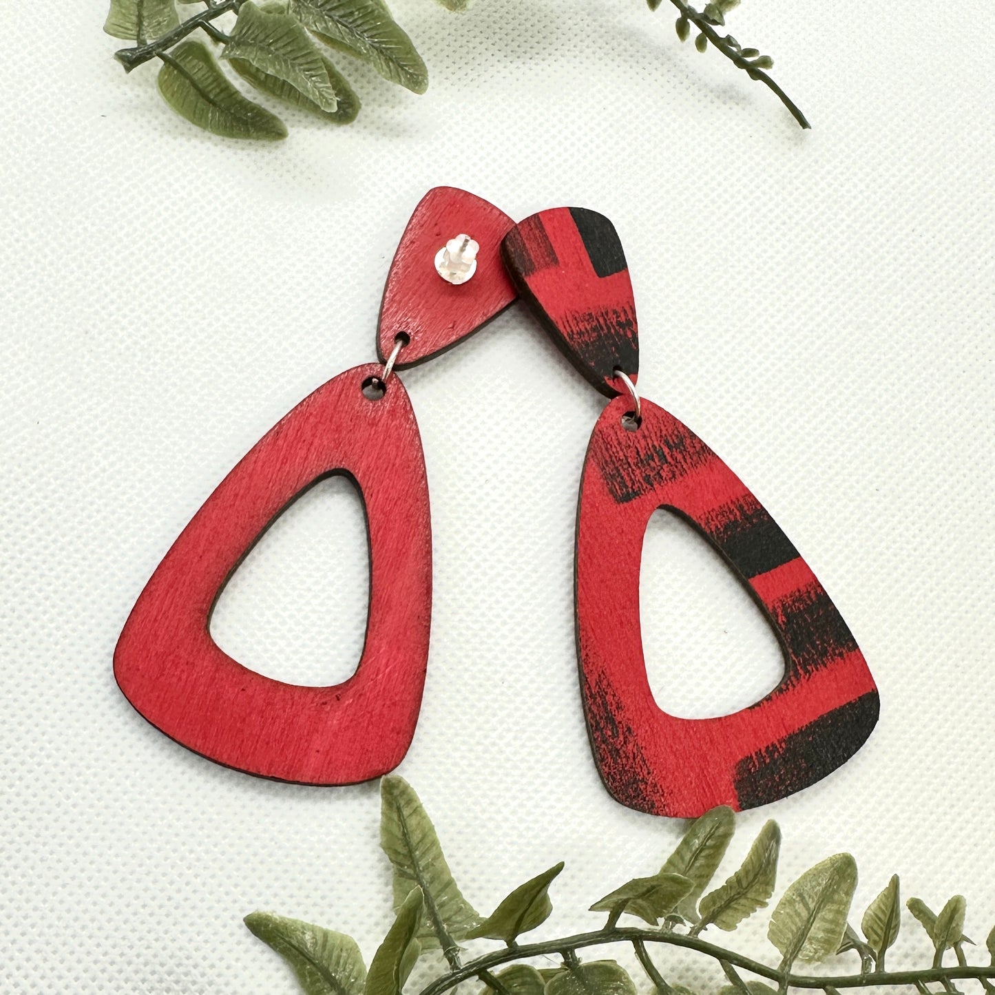 Black and Red Handpainted Wood Earrings